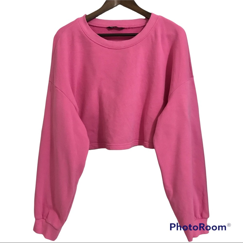 Shein Curve Pink Drop Shoulder Crew Neck Crop Sweatshirt Top Size 4XL
